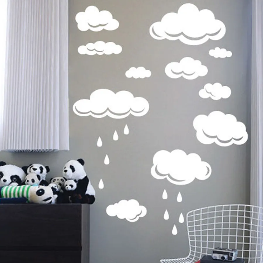 Виниловая наклейка на стену в виде капель дождя облаков для детской комнаты