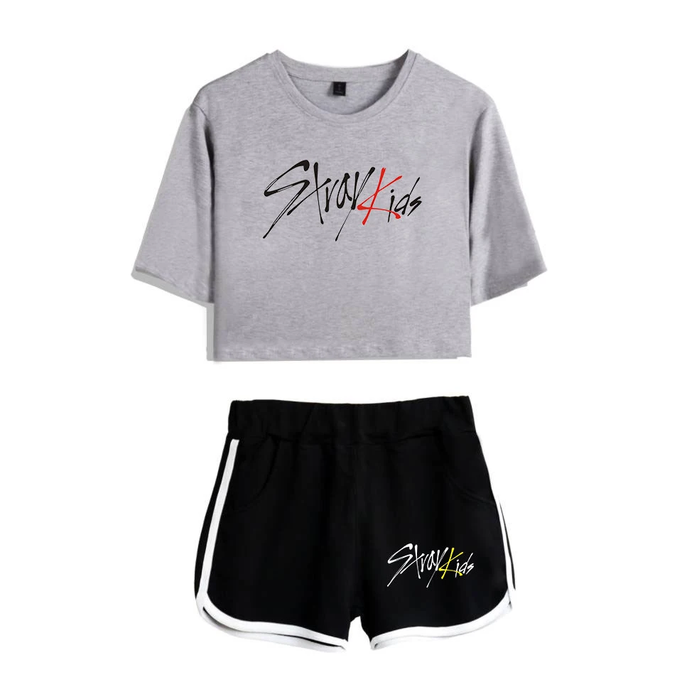 

Stray Kids Kpop Women Two Piece Set Fashion Summer Short Sleeve Crop Top+Shorts 2019 Hot Sale Girls Trendy Streetwear Clothes