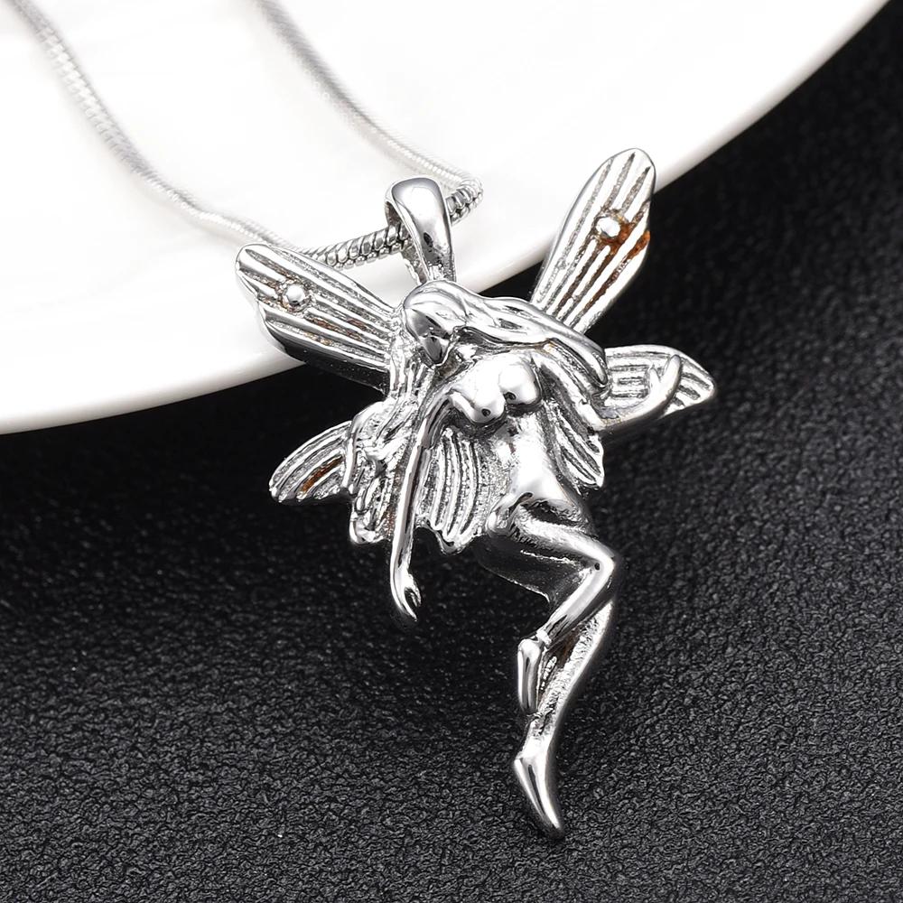 

IJD10040 Elves Angel Fairy Cremation Jewelry Hold Human Funeral Ashes Keepsake Necklace Stainless Steel Memorial Urn Pendant
