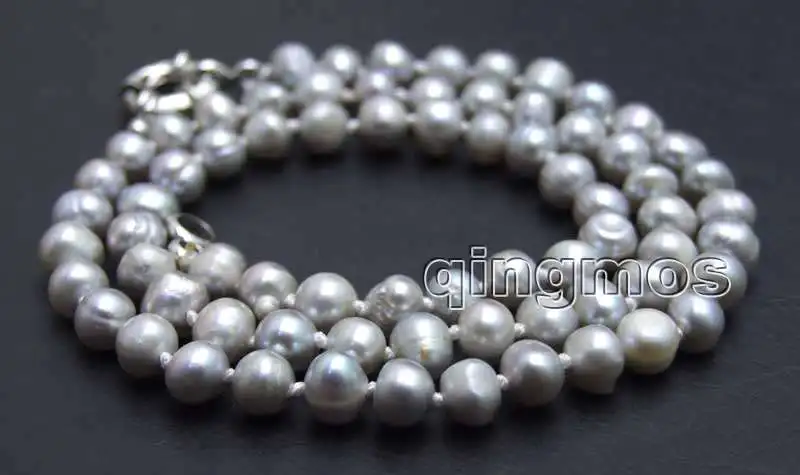 Маленький 5-6 мм серый круглый натуральный пресноводный жемчуг 17 дюймов Necklace-nec6303