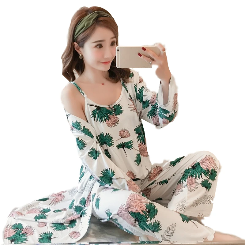 Брендовые новые женские пижамные комплекты из 3 предметов молочный шелк размера