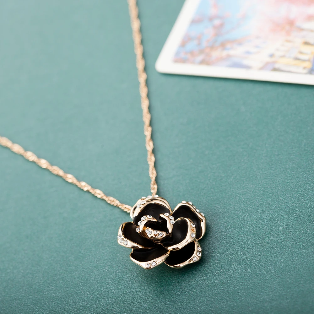 ALULU Fashion Blue Flower Female Pendant Necklace Rhinestone Long Necklaces &amp Pendants Jewelry For Women | Украшения и