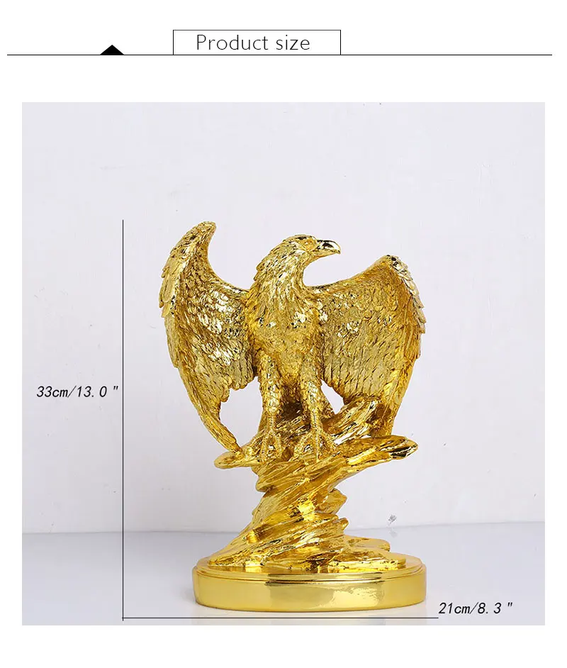 Gold Color Eagle Ornaments Spread Wings Eagle Trophy Figurines Crafts Home Office Decoration Resin Animal Miniature Model Gifts