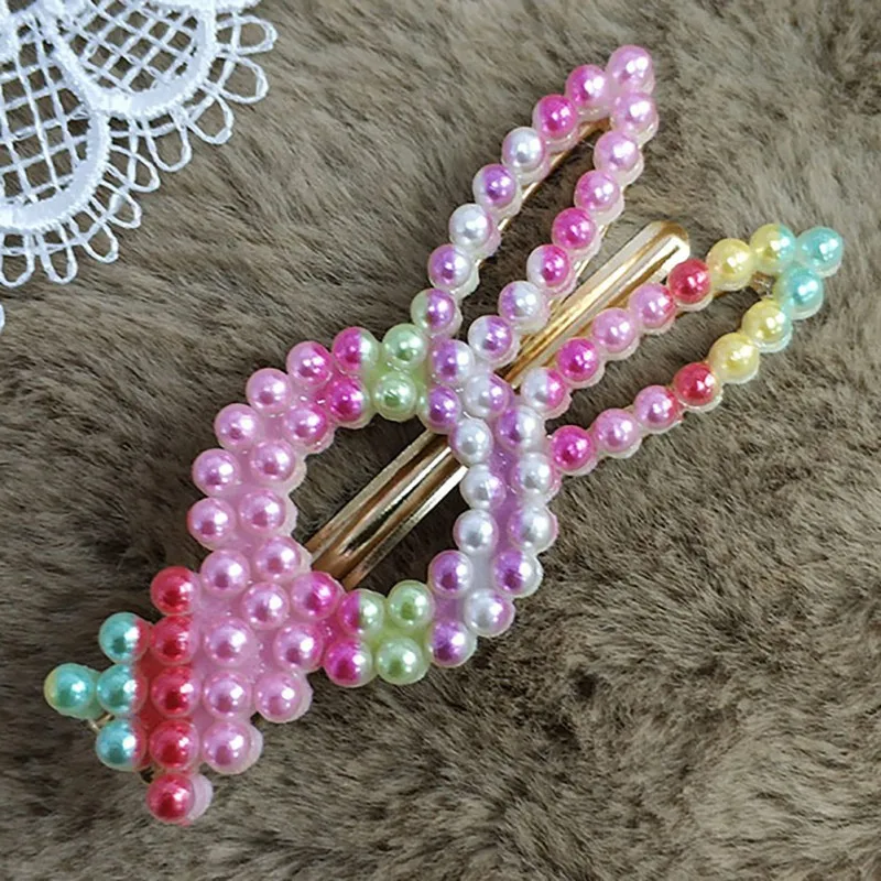 

1pcs Beautiful Fashion Girl Metal Hairpins Imitation Pearl Colorful Beads Hair Clips Hair Styling Accessories