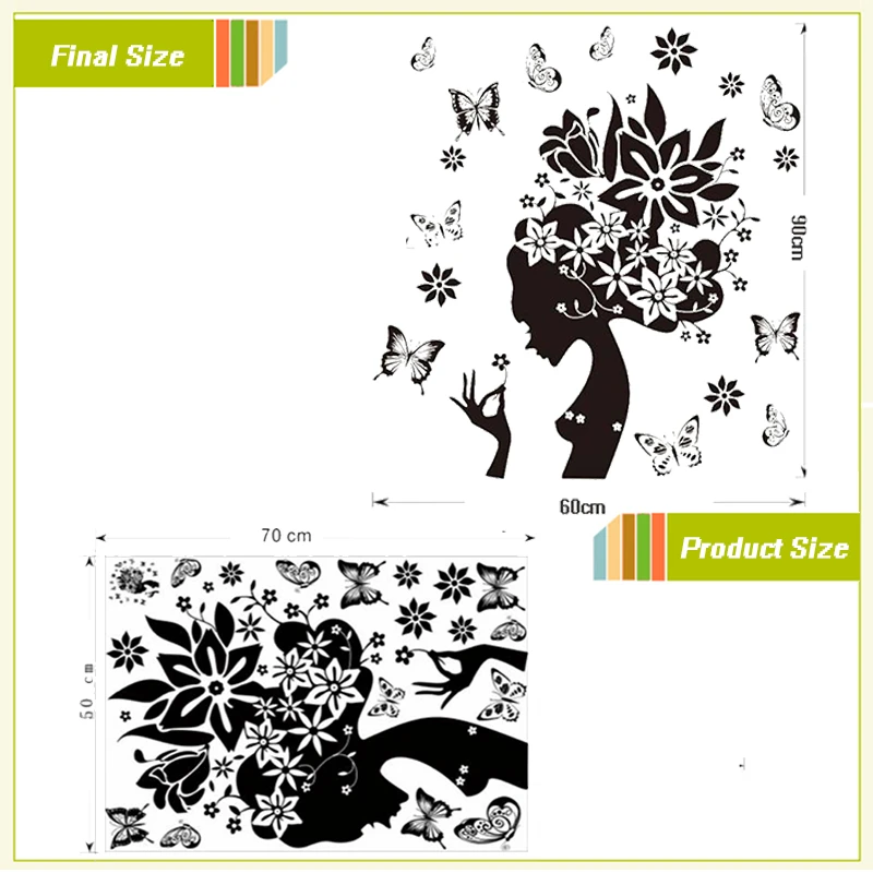 hot sell flowers fairy wall stickers tv background room decorations 2175. diy home decals removable mural art print posters 3.5 | Дом и сад