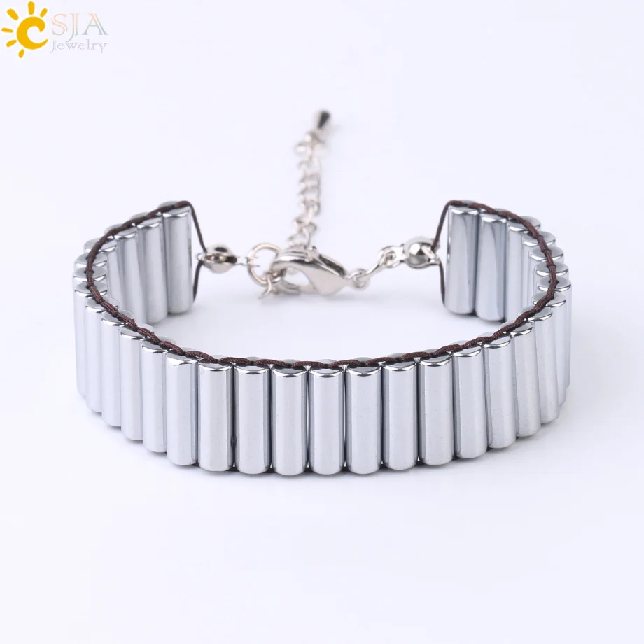 Silver CSJA, колоннар, натуральные камни, гематит, обёрточная бумага, браслет, цвет ful, золото, цвет, трубка, регулируемый, для мужчин и женщин, браслеты, модное ювелирное изделие, F742 - Окраска металла: Silver