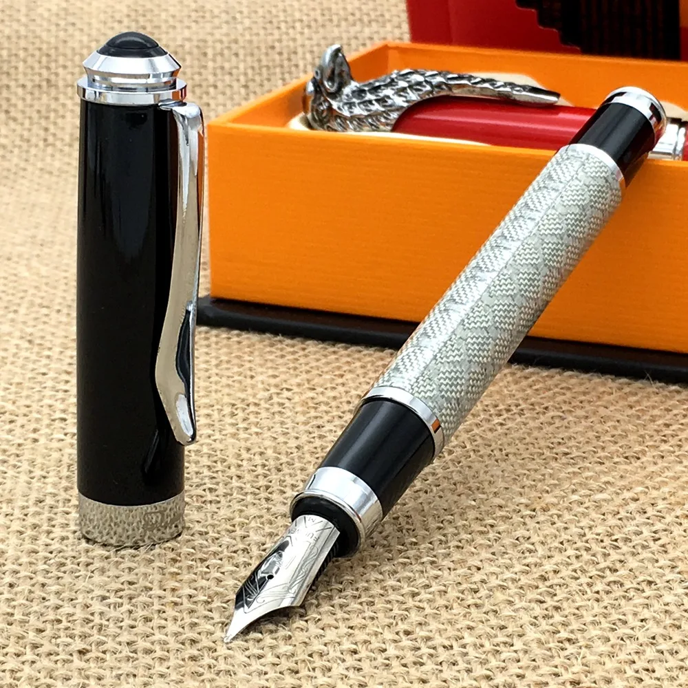 Фули серебристый углеродного волокна и черный Кепки чернильная ручка