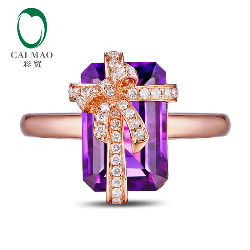 CaiMao 14KT/585 розовое золото 5.2ct Натуральный Аметист& 0,18 ct полный разрез алмаз помолвка драгоценный камень кольцо ювелирные изделия бант-узел