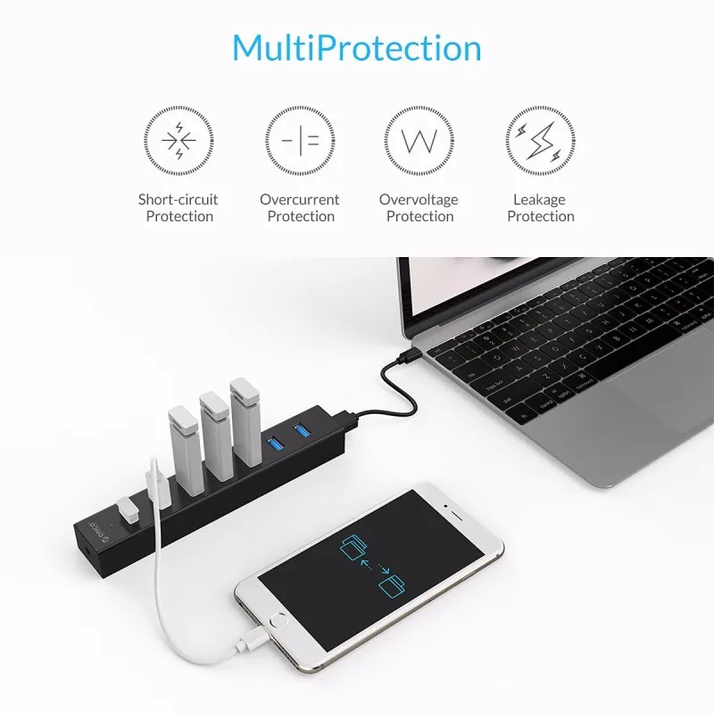 ORICO H7013-U3 супер скорость ABS USB 3,0 7 портов концентратор-черный/красный/белый/желтый