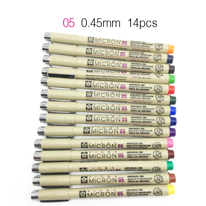 05 set of 14colors SAKURA Pigma Micron Liner Pen Набор из 8/14 цветов s 0,25 мм 0,45 мм цветной Fineliner рисунок линии маркер ручка студенческие товары для рукоделия - Цвет: 05 set of 14colors