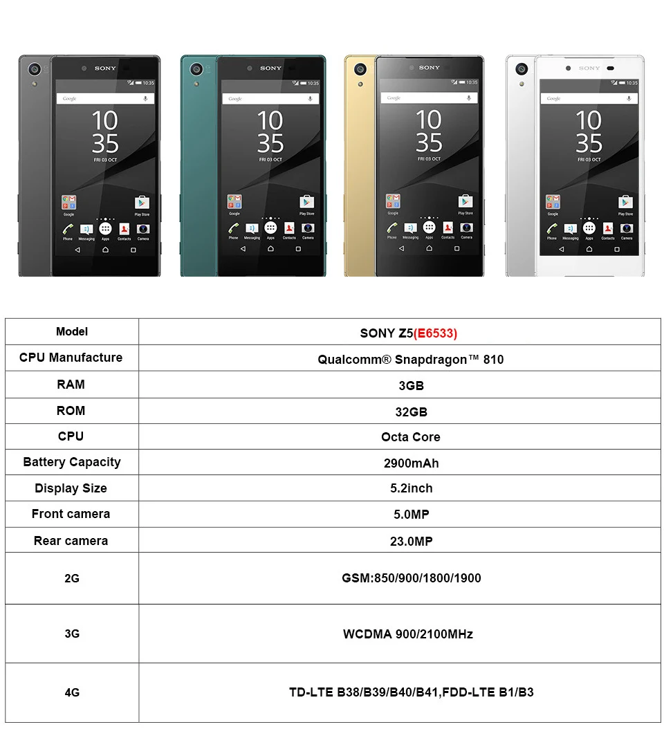 Разблокированный мобильный телефон sony Xperia Z5 E6653 GSM 4G LTE Android Octa Core ram 3 ГБ rom 32 ГБ 5," ips 23 Мп wifi gps мобильный
