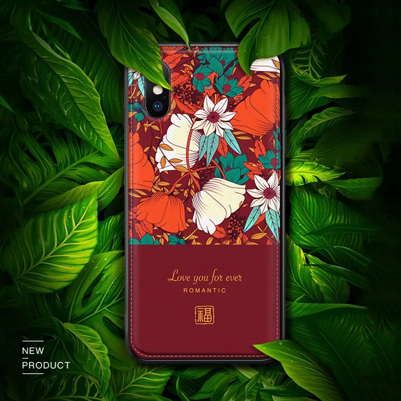 Phone Cases for iPhone 8 7 6 6s Plus X Xs Max XR Cover Leather Skin Soft Silicone Flower Texture Bag Case | Мобильные телефоны и