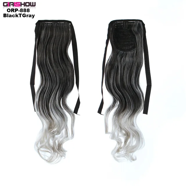 ORP-888 BlackTGray Girlshow 2" Длинные прямые ленты обернуть вокруг хвост Синтетический шиньон Омбре два тона волос расширение ORP-888, 80 г/шт - Цвет: ORP-888 BlackTGray