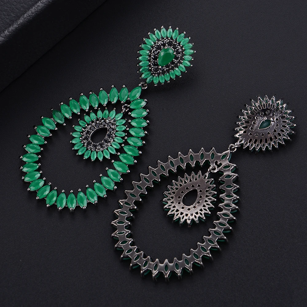 

Green Color Waterdrop Inside Hollow Full Cubic Zirconia Pendant Drop Dangle Pierced Earrings