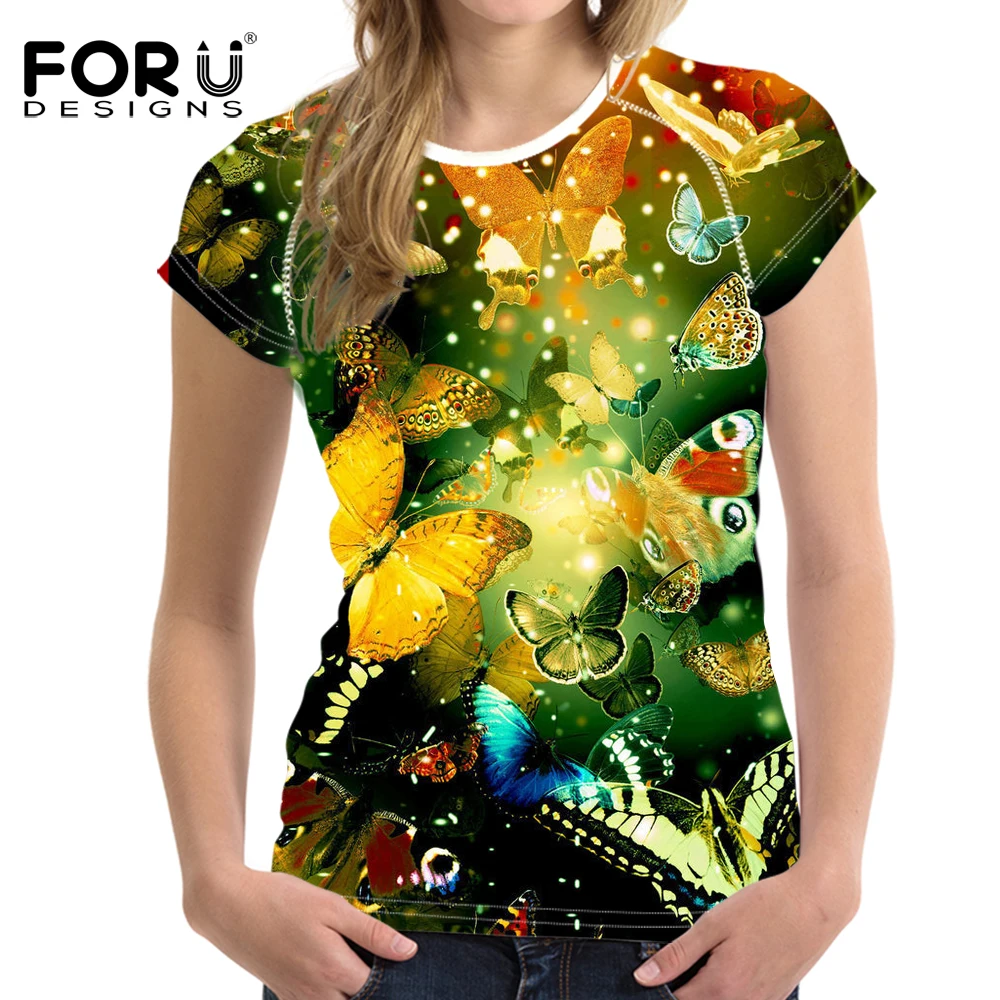 FORUDESIGNS/3D бабочка футболка с принтом женская летняя обувь нового дизайна для