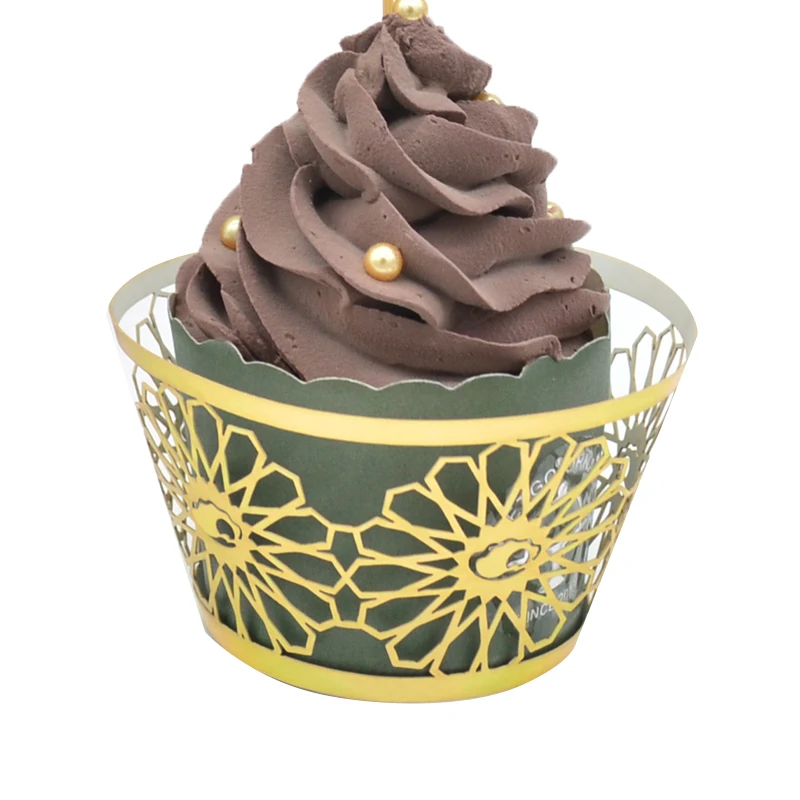 

Muslin party supplies hollow laser cut gold metallic paper cupcake wrappers