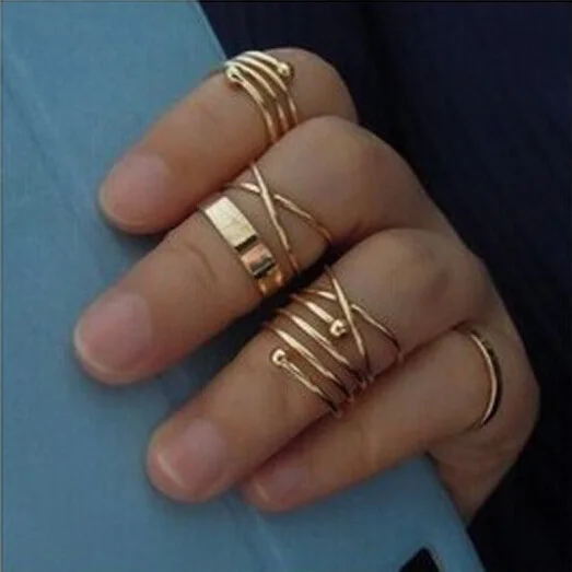 6 шт. в стиле панк цвет золотистый стекируемые Knuckle Midi Кольца для женщин перстни
