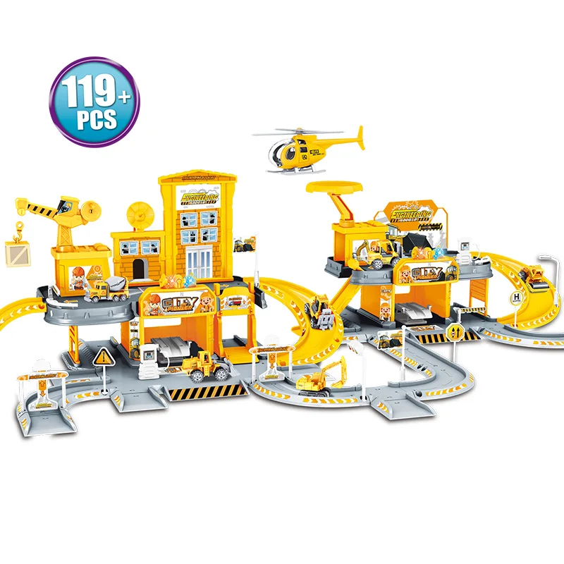 69912 3D City Police Station Railway Alloy Car Play Engineering Fire Truck Track Car DIY Model Building Kits Assembly toys for kids - Цвет: 69912