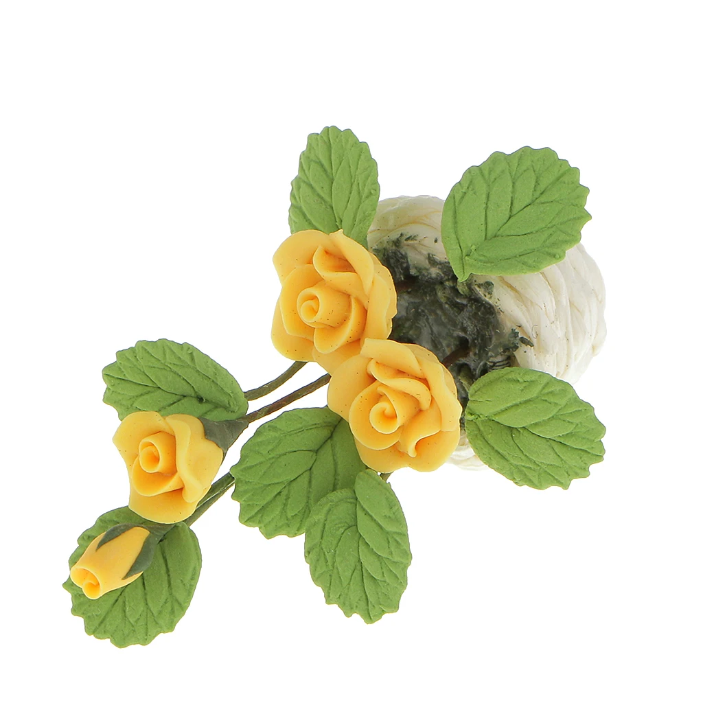 1:12 Кукольный домик миниатюра желтая глина цветы в белом цвете горшок из ротанга