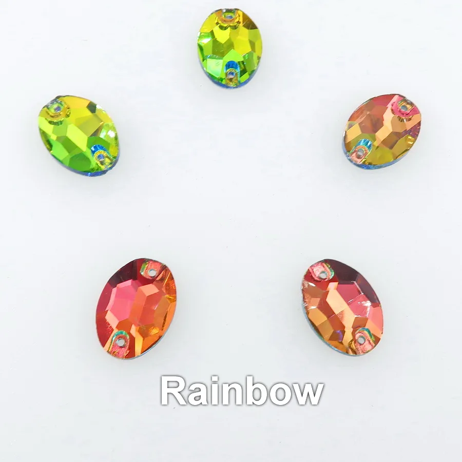 A27 Rainbow Овальная форма, плоская задняя часть, с двумя отверстиями, стеклянный кристалл, 6 размеров, пришитые стразы, бусины, свадебная обувь, сумки, аксессуары для украшения своими руками - Цвет: A27 Rainbow