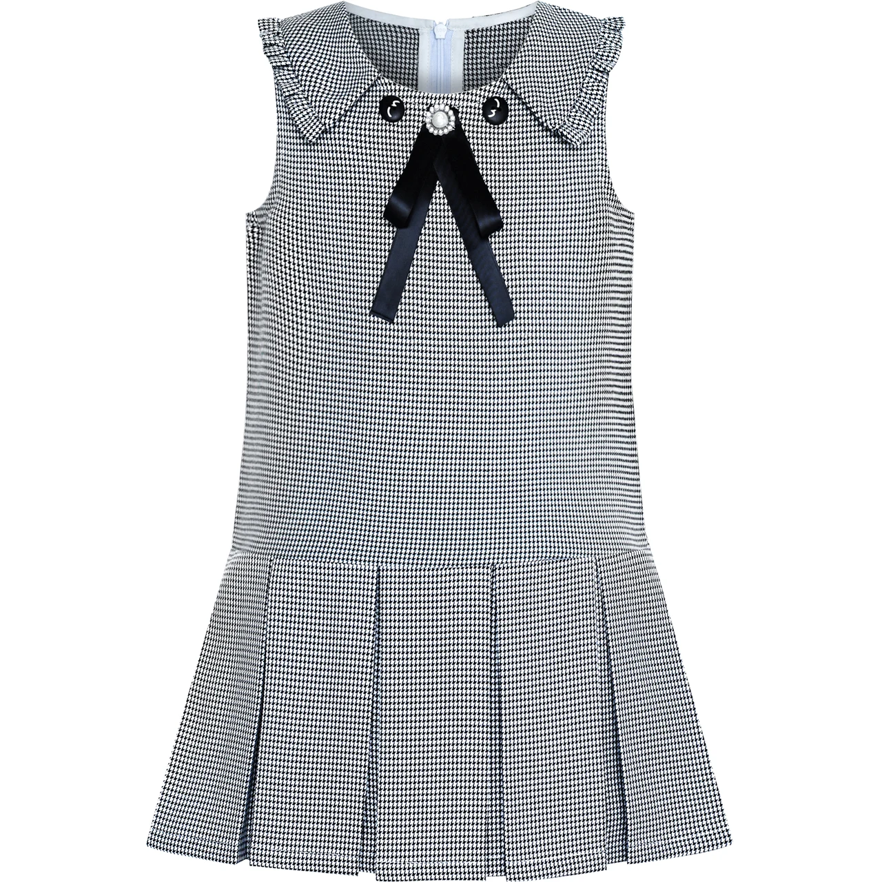 Sunny Fashion платья для девочек новогодние костюмы Плиссированный Белый Черный Плед