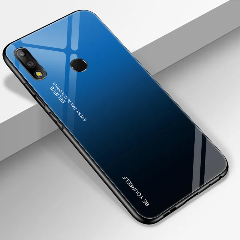 Градиент закаленное Стекло чехол для ASUS ZenFone Max M2 ZB633KL Max Pro ZB631KL плюс M1 ZB601KL ZB602KL жесткий чехол для телефона с рисунком в виде полное покрытие чехол - Цвет: SBlue