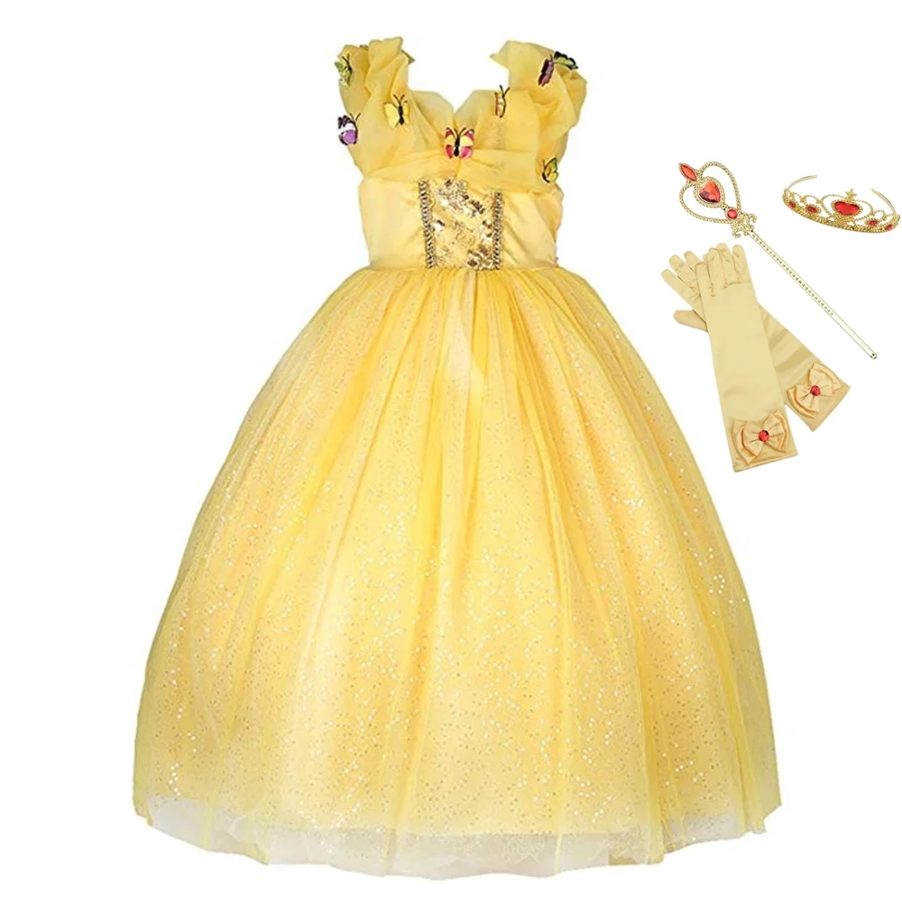 Girls Belle Dress up Fantasy Shoulderless Beauty and Beast Costume Kids Halloween Cosplay Party Ball Gown | Детская одежда и обувь