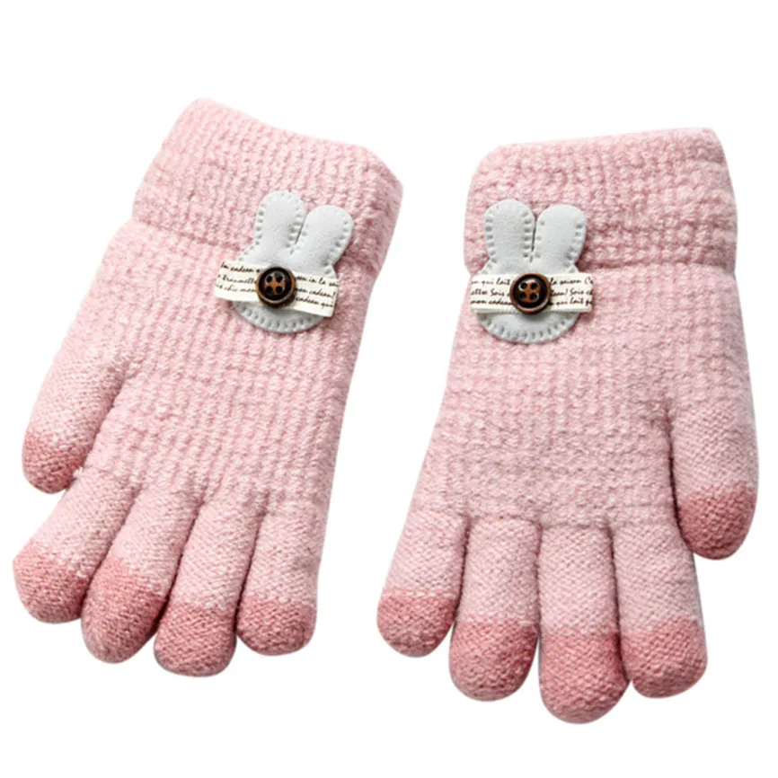 Pink 1 пара, Зимние перчатки для малышей, утепленные, для девочек и мальчиков, с мультяшными пальцами, теплые вязаные варежки, перчатки для От 5 до 9 лет, для малышей, Sep#2 - Цвет: Pink