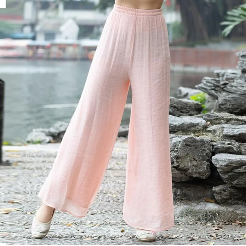 #0603 летние тонкие винтажные хлопковые льняные брюки женские белые черные широкие