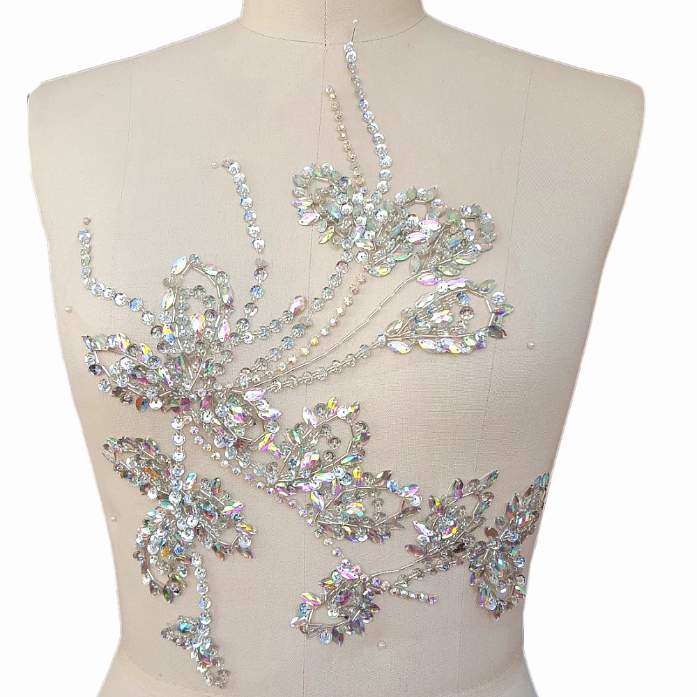 

HANDMADE Beaded 27x35cm Sequin Sew on Beads Rhinestones Design Applique Trim Crystals Patches Sewing DIY Chest Waist Decoration