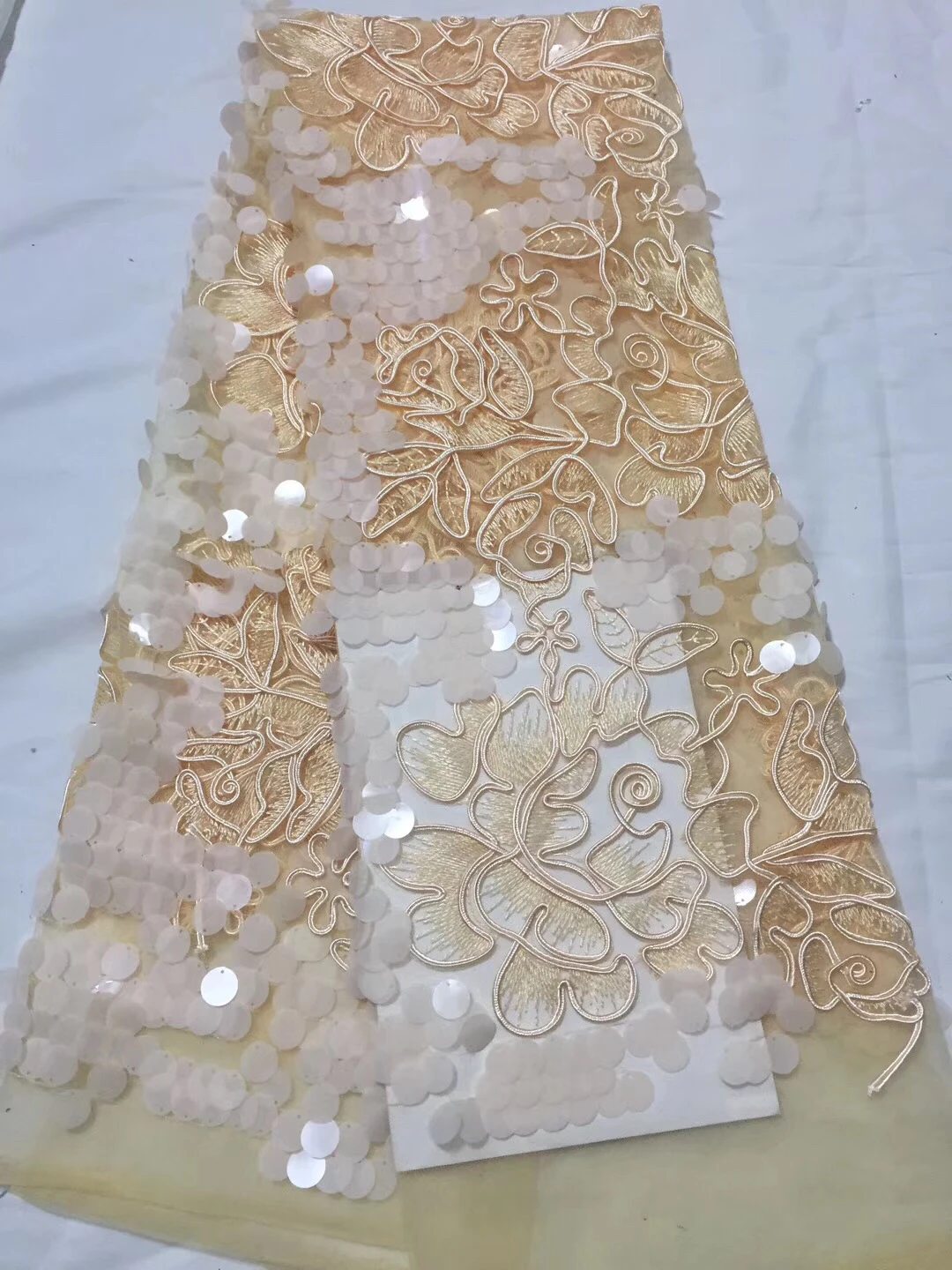 Nigerian French lace fabric latest golden African embroidery luxury sequin 5yard wedding | Дом и сад