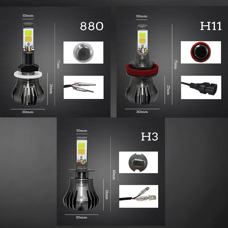 Светодиодная лампа DARKEYE 2 шт. H8 H11 H3 Led 880 H27 H9 Противотуманные фары s 1200LM 6000K 12V белые