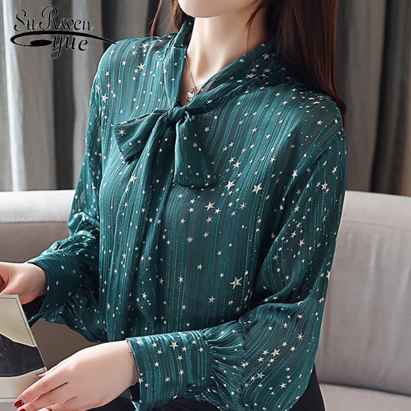 2020 новая весенняя мода с бантом-бабочкой шифоновая женская блузка длинным