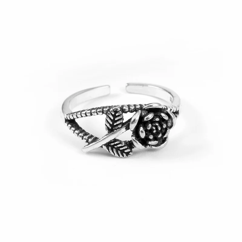 1Pc Opening Antique Silver Flower Rings For Women Small Ring Gothic Wedding Jewelry Unique Bague Femme Lovers Gift R469 | Украшения и