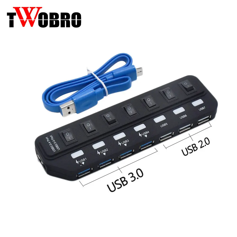 Высокоскоростной USB-разветвитель на 7 портов 3 0 дюйма 5 Гбит/с 2 светодиодов |