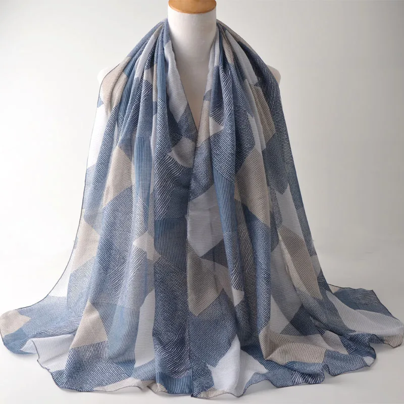 Шарфы 2017 британский стиль мусульманский хиджаб шали шарф с геометрическим