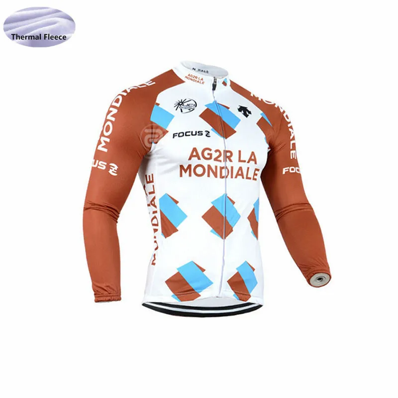AG2R 2018 pro team длинные рукава Велосипеды Джерси зимний комплект Термальность флис