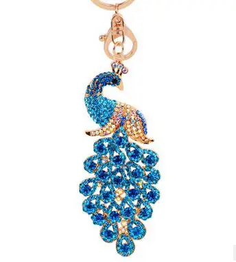 

10pcs/lot woman peacock keychain Bling Rhinestone KeyChain Elegant Colorful Peacock Key ring