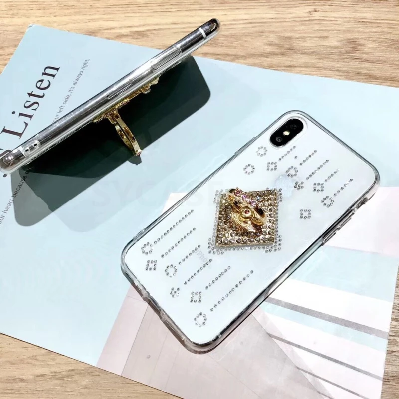 SYCASE Fashion Women Clear Cover For iPhone 6 6S 7 8 Plus X XR Xs Max case Diamond Finger Ring Stand Hold Cute Girl phone |