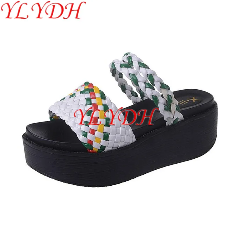 Женщины Сандалии 2017 Новый Клинья Платформы Строка Из Бисера Hand Made Пляж Обувь Мода