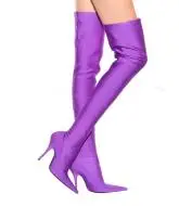 purple ONE2018 летние пикантные высокие сапоги до бедра; Сатиновые эластичные сапоги выше колена; Небесно-голубые узкие высокие сапоги на высоком каблуке; женская обувь - Цвет: purple