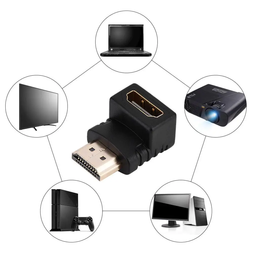HDMI Cable Adapter Converters 90 Degree Angle HDMI Male to HDMI Female for 1080P HDTV Cable Adaptor Converter Extender