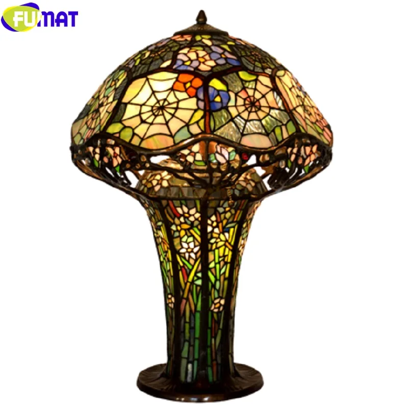 Koop FUMAT Gebrand Orchidee Tafel Lampen Paddestoel Spider Web Antieke Bureaulamp Zuiver Koper LED Licht Pull Schakelaar Armaturen