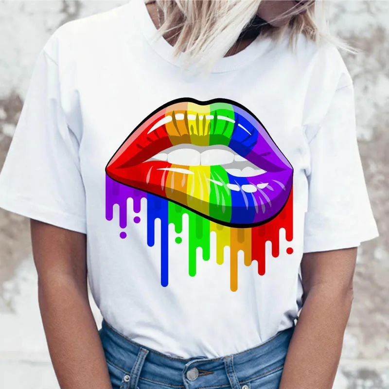 Футболка Rainbow Pride lips Корейская футболка с графическим рисунком футболки для