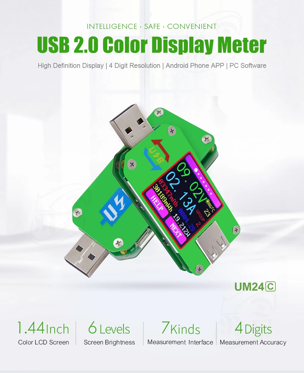 AT34 UM34/UM34C UM24/UM24C UM25/UM25C цветной ЖК-дисплей USB тестер напряжения измеритель тока Вольтметр USB Тестер
