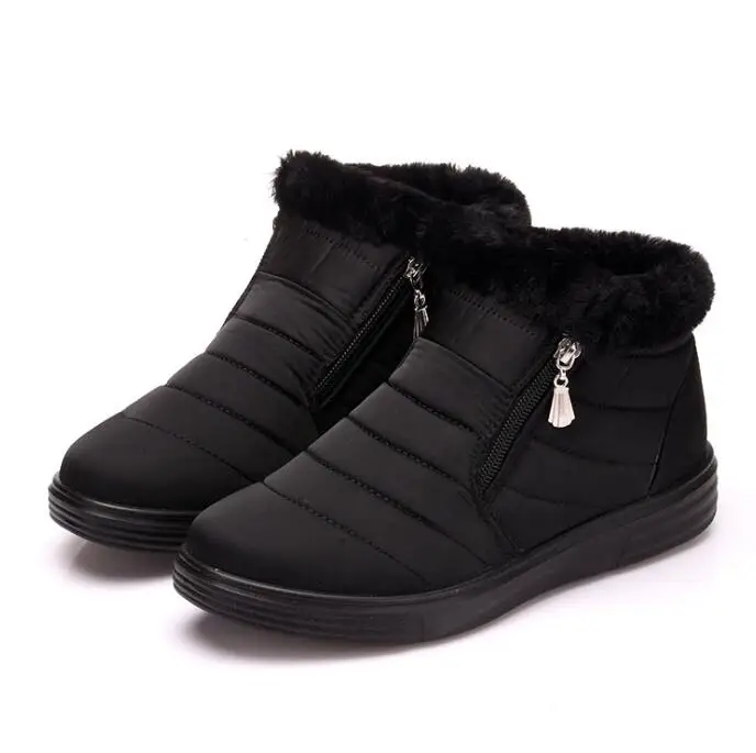 black zip Г., новые модные женские ботинки водонепроницаемые Зимние ботильоны зимняя рабочая обувь теплая женская обувь на меху уличная плюшевая обувь - Цвет: black zip