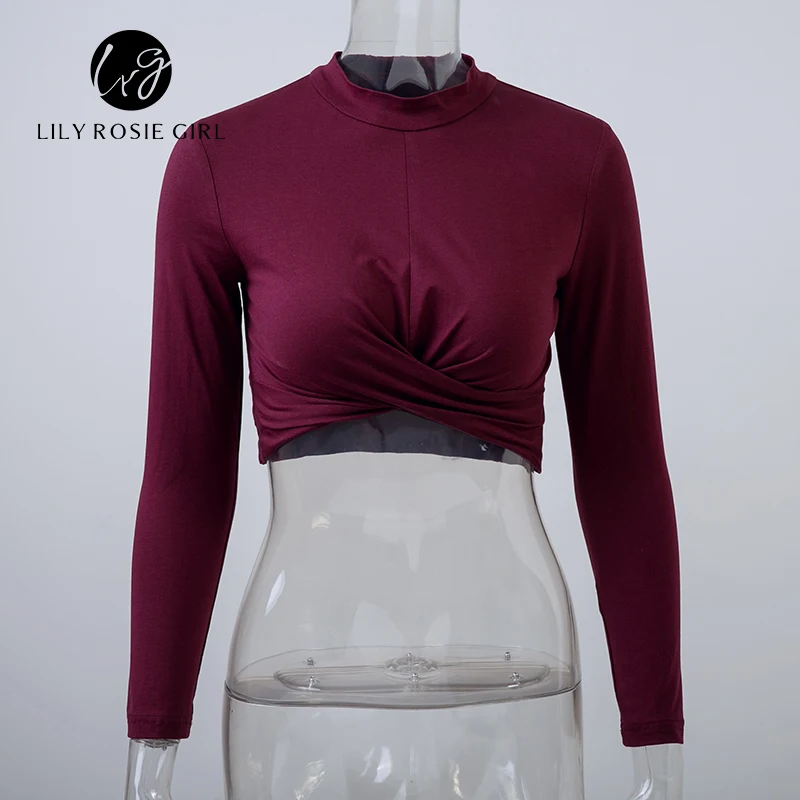 Lily Rosie/осенние белые сексуальные повседневные женские блузки с круглым вырезом и