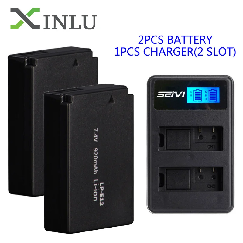 2PLUS1 LP-E12 LPE12 LP E12 батарея для камеры батарея Аккумулятор Акку+ ЖК USB зарядное устройство для Canon M 100D Kiss X7 Rebel SL1 EOS M10 DSLR Drops - Цвет: 2PLUS1