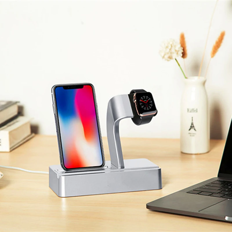2 в 1 Подставка для зарядки для Apple Watch, подставка для зарядного устройства, подставка для телефона, зарядная станция для iPhone X 8 7 6 Plus, i Pad