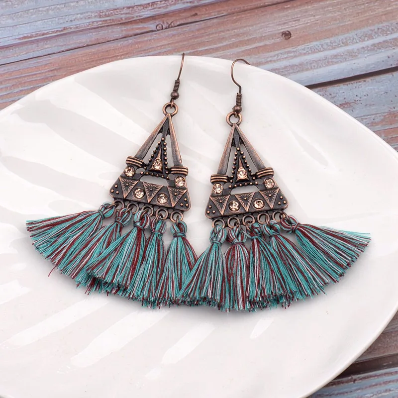 Цыганские богемные красочные серьги с кисточками для женщин винтажные
